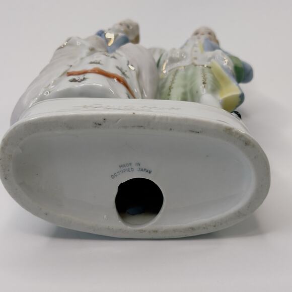 Occupied Japan Figurine 18th Century Couple Lamp Base Hand Painted 1945-1952 VTG - Picture 6 of 14